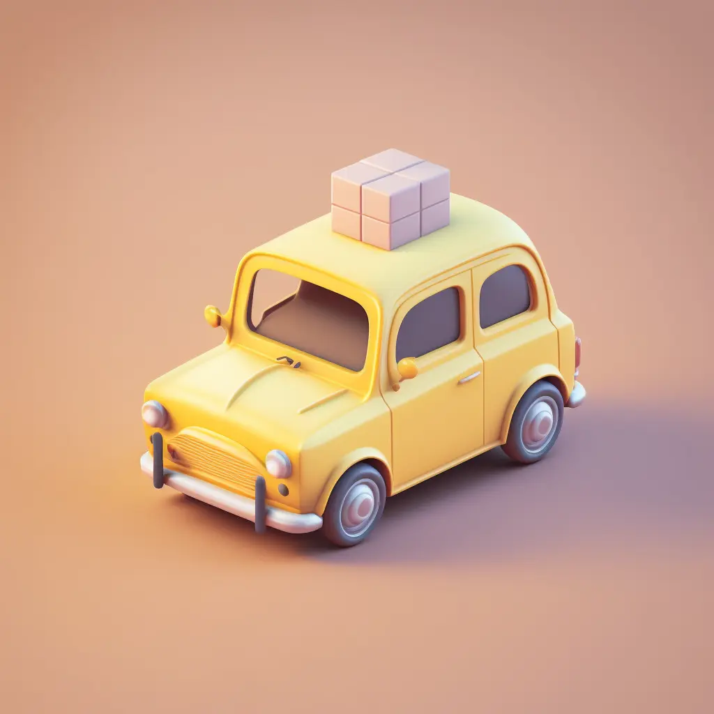 Tiny cute isometric yellow taxi cab emoji, soft lighting, soft pastel colors, 3d icon clay render, blender 3d, pastel background, physically based rendering